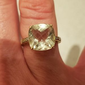 14k gold Green Amethyst and Diamond Effy ring